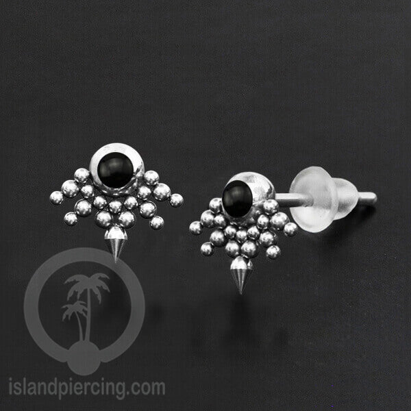 Anting Stud Stainless berisi Kerang Laut Paua warna Turquoise atau Epoxy hitam