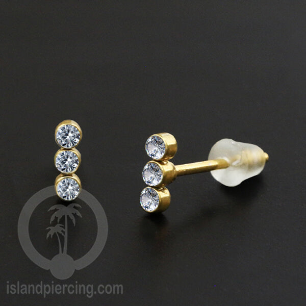 Anting Stud Stainless Earring warna gold dengan batu Kristal Zirconia