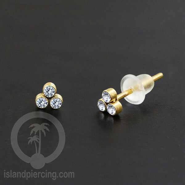 Anting Stud Stainless Earring warna gold dengan batu Kristal Zirconia
