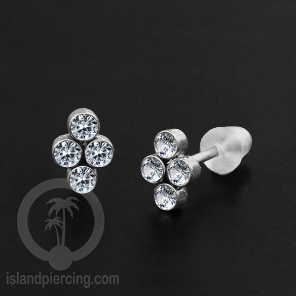 Anting Stud Stainless Earring warna silver dengan batu Kristal Zirconia