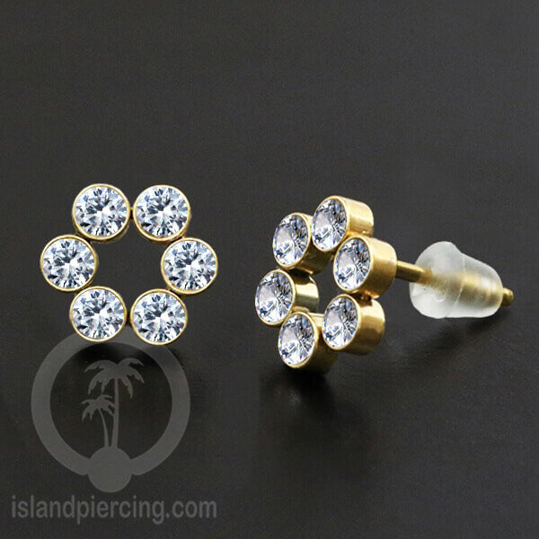 Anting Stud Stainless Earring warna gold dengan batu Kristal Zirconia