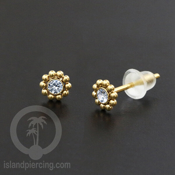 Anting Stud Stainless Earring warna gold dengan batu Kristal Zirconia