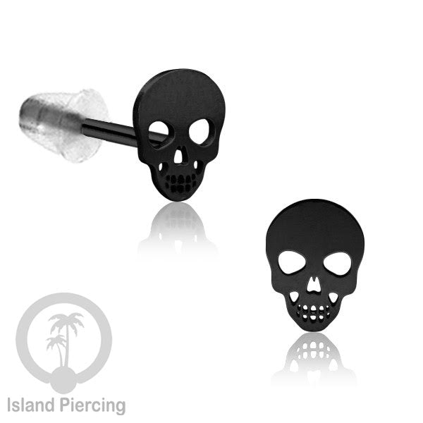 Anting Stud Stainless warna hitam design serum Halloween model Tengkorak, Peti, Sihir