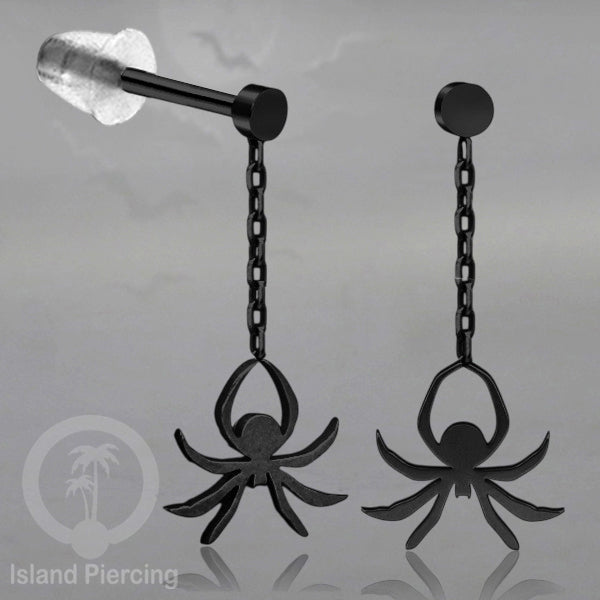 Anting Stud Stainless warna hitam design serum Halloween model Tengkorak, Peti, Sihir