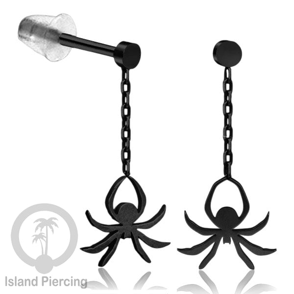 Anting Stud Stainless warna hitam design serum Halloween model Tengkorak, Peti, Sihir