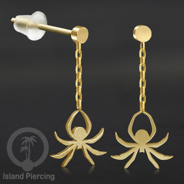 Anting Stud Stainless warna gold design serum Halloween model Tengkorak, Peti, Sihir