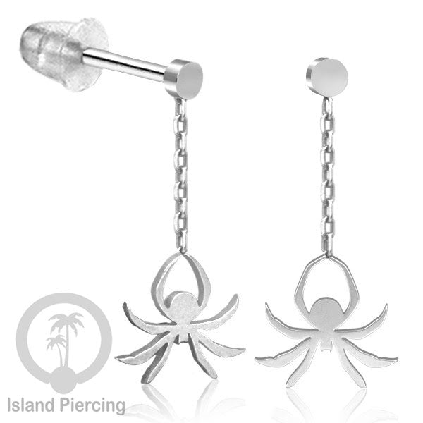Anting Stud Stainless warna silver design serum Halloween model Tengkorak, Peti, Sihir