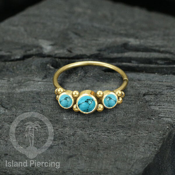 Nose Piercing Jewelry Perhiasan Hidung Nose Ring warna gold dekorasi 3 Batu
