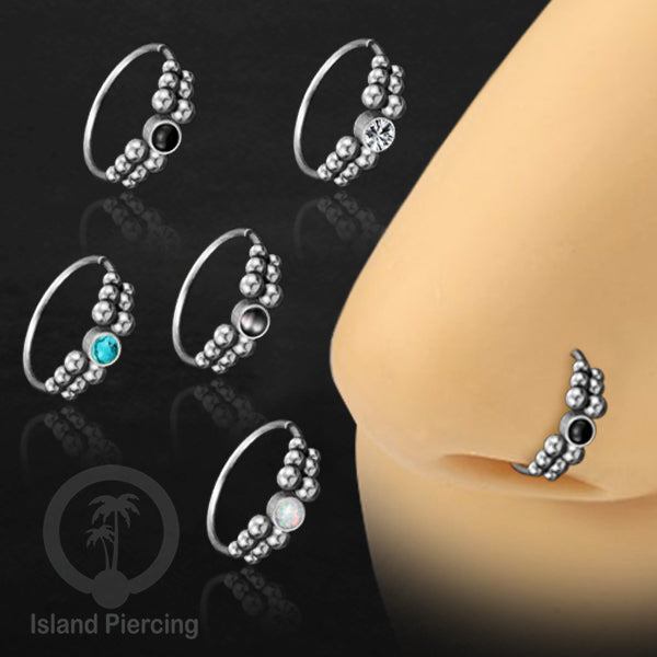 Nose Piercing Jewelry Perhiasan Hidung Nose Ring warna silver dekorasi Batu dan bola