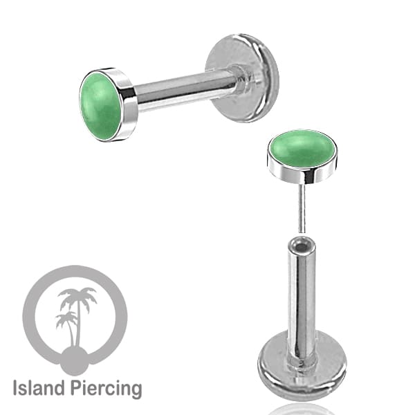 Tindik labret push system stainless, threadless piercing warna silver, batu asli pilihan besar