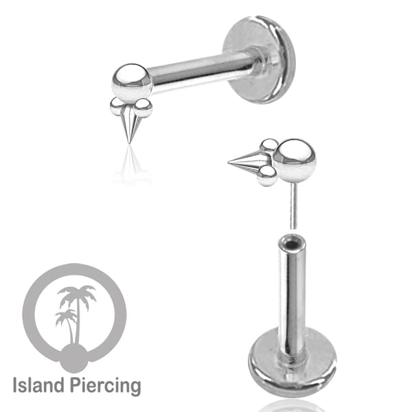 Tindik labret push system, threadless piercing warna silver dengan banyak pilihan model