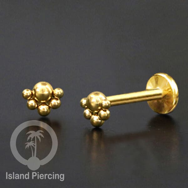 Tindik labret push system, threadless piercing warna gold dengan banyak pilihan model
