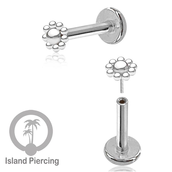Tindik labret push system, threadless piercing warna silver dengan banyak pilihan model