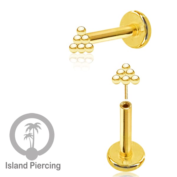 Tindik labret push system, threadless piercing warna gold model yang menarik