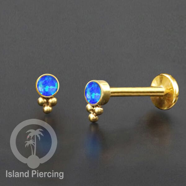 Tindik Labret push system, Threadless Piercing warna gold dengan variasi batu