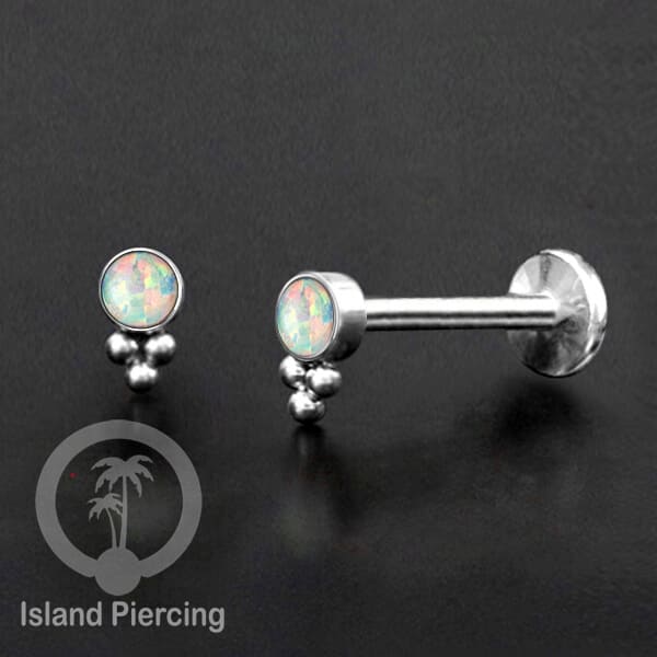 Tindik Labret push system, Threadless Piercing warna silver dengan variasi batu