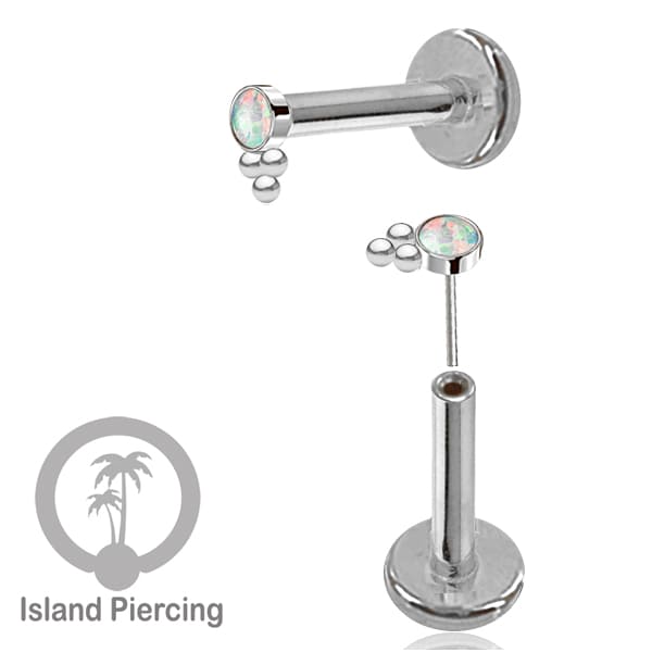 Tindik Labret push system, Threadless Piercing warna silver dengan variasi batu