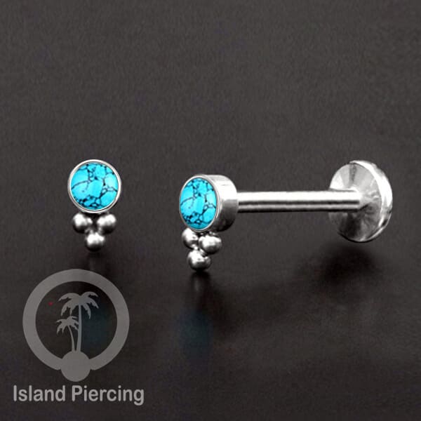 Tindik Labret push system, Threadless Piercing warna silver dengan variasi batu
