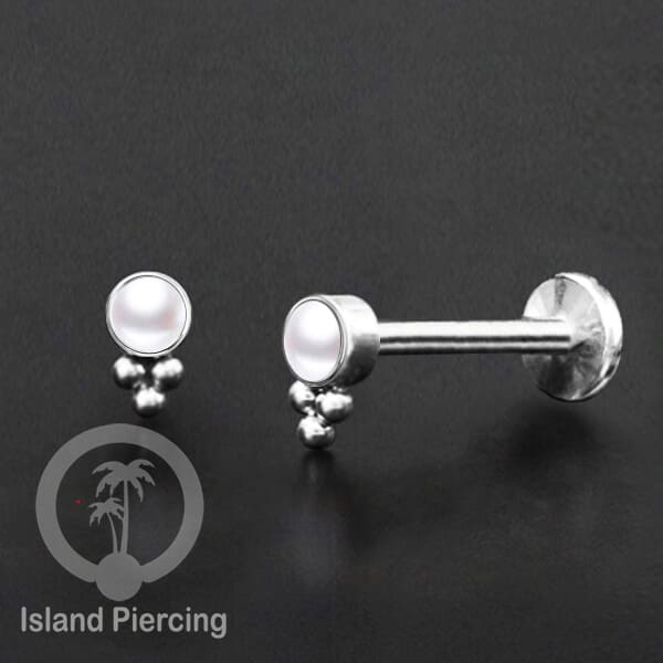 Tindik Labret push system, Threadless Piercing warna silver dengan variasi batu