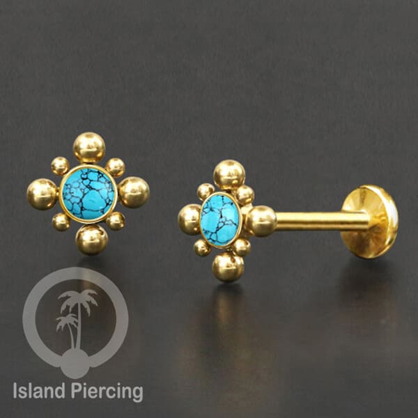 Tindik Labret push system, Threadless Piercing warna gold banyak pilihan model dan batu