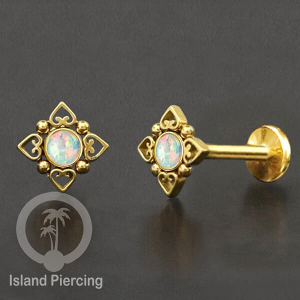 Tindik Labret push system, Threadless Piercing warna gold dan silver banyak pilihan batu