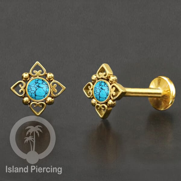 Tindik Labret push system, Threadless Piercing warna gold dan silver banyak pilihan batu