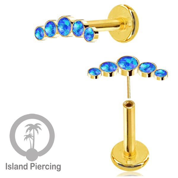 Tindik Labret push system, Threadless Piercing warna gold model Helix dengan batu