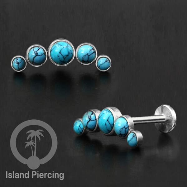 Tindik Labret push system, Threadless Piercing warna silver model Helix dengan batu