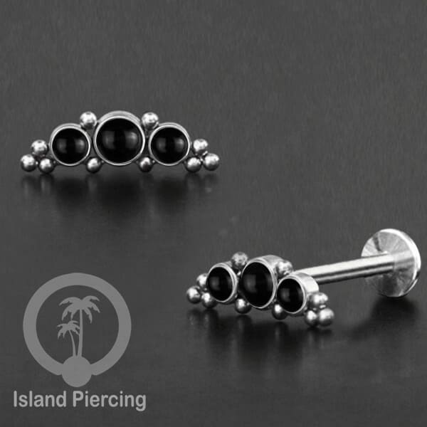Tindik Labret push system, Threadless Piercing warna silver model Helix dengan batu