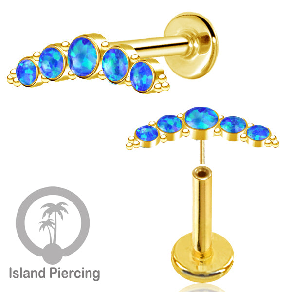 Tindik Labret push system, Threadless Piercing warna gold model Helix dengan batu