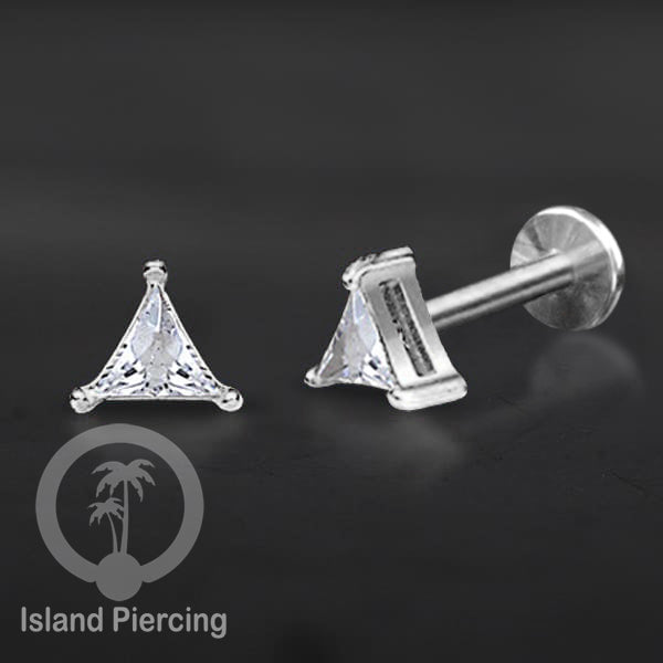 Piercing Labret Stainless Steel warna silver dengan Zirconia banyak bentuk.