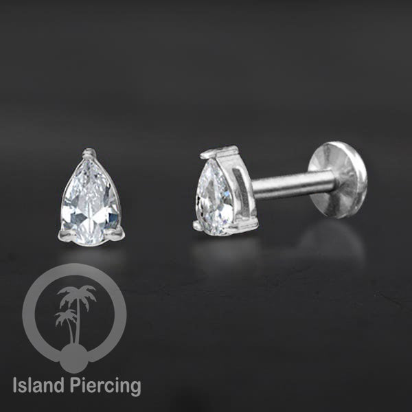 Piercing Labret Stainless Steel warna silver dengan Zirconia banyak bentuk.