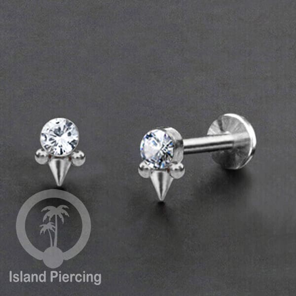 Tindik Labret push system, Threadless Piercing warna silver dan Kristal Zirconia banyak pilihan