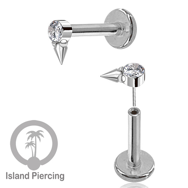 Tindik Labret push system, Threadless Piercing warna silver dan Kristal Zirconia banyak pilihan