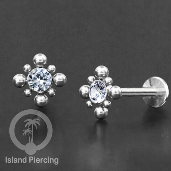 Tindik Labret push system, Threadless Piercing warna silver dan Kristal Zirconia banyak pilihan