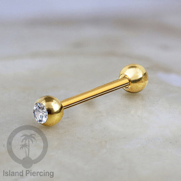 Barbel Tindik Lidah Stainless Kristal warna-warni Tongue bar Piercing warna Gold