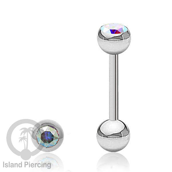 Barbel Tindik Lidah Stainless Kristal warna-warni Tongue bar Piercing warna Silver