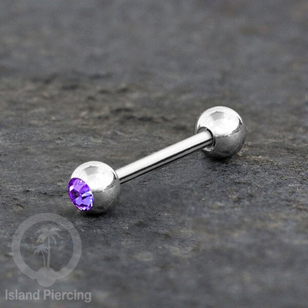 Barbel Tindik Lidah Stainless Kristal warna-warni Tongue bar Piercing warna Silver