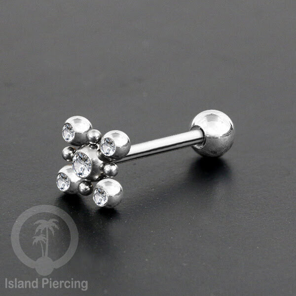 Anting tindik Lidah Stainless warna Silver dengan kristal zircon. Crystal Tongue Piercing