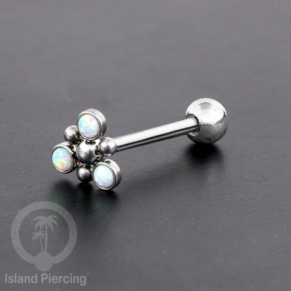 Tindik Lidah baja beda warna Silver dengan 3 batu, Tongue bar Piercing with stones.