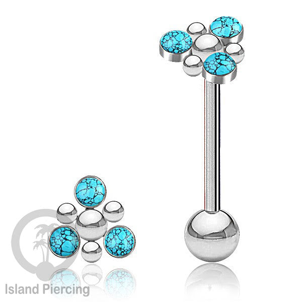 Tindik Lidah baja beda warna Silver dengan 3 batu, Tongue bar Piercing with stones.
