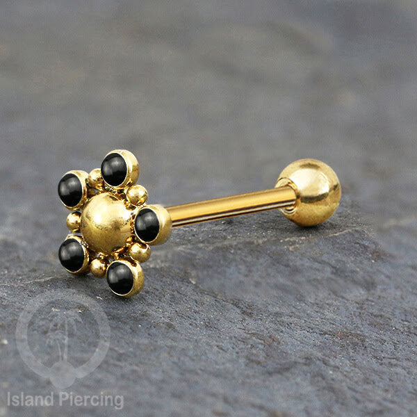 Tindik Lidah baja beda warna gold dengan 5 batu, Tongue Piercing Jewelry with stones.