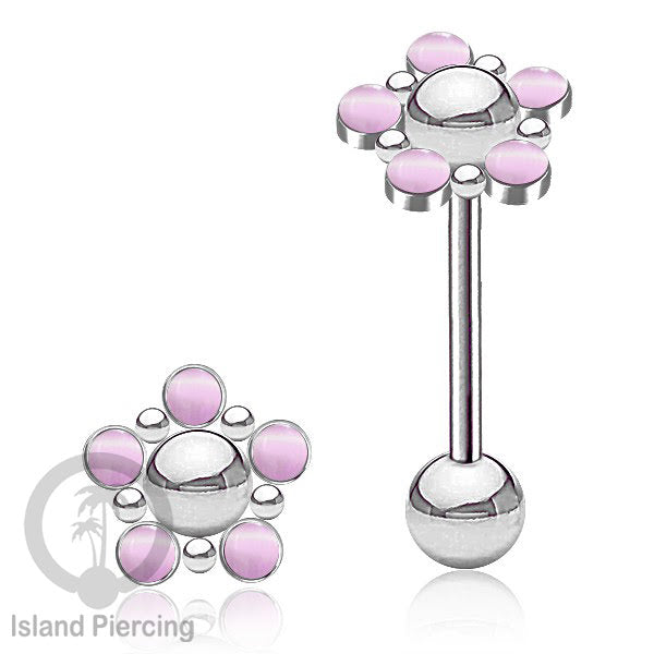 Tindik Lidah baja beda warna Silver dengan 5 batu, Tongue Piercing Jewelry with stones.
