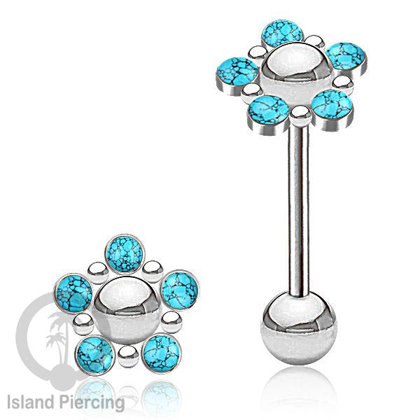 Tindik Lidah baja beda warna Silver dengan 5 batu, Tongue Piercing Jewelry with stones.