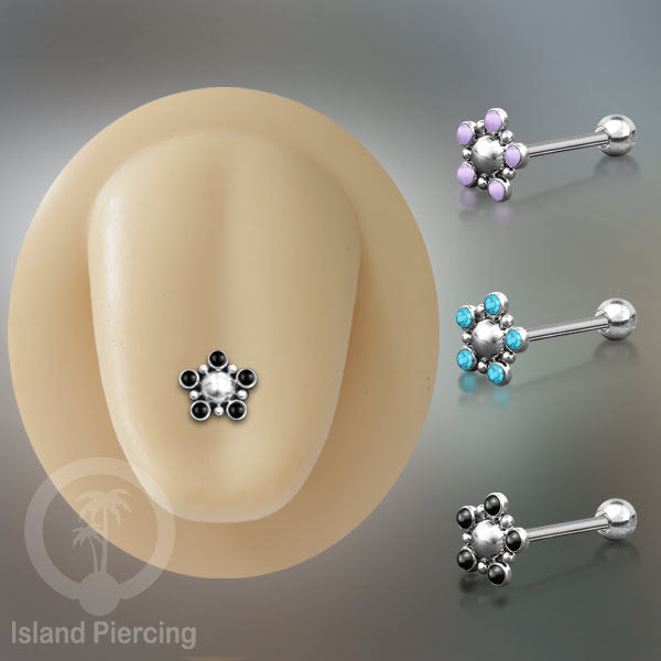 Tindik Lidah baja beda warna Silver dengan 5 batu, Tongue Piercing Jewelry with stones.