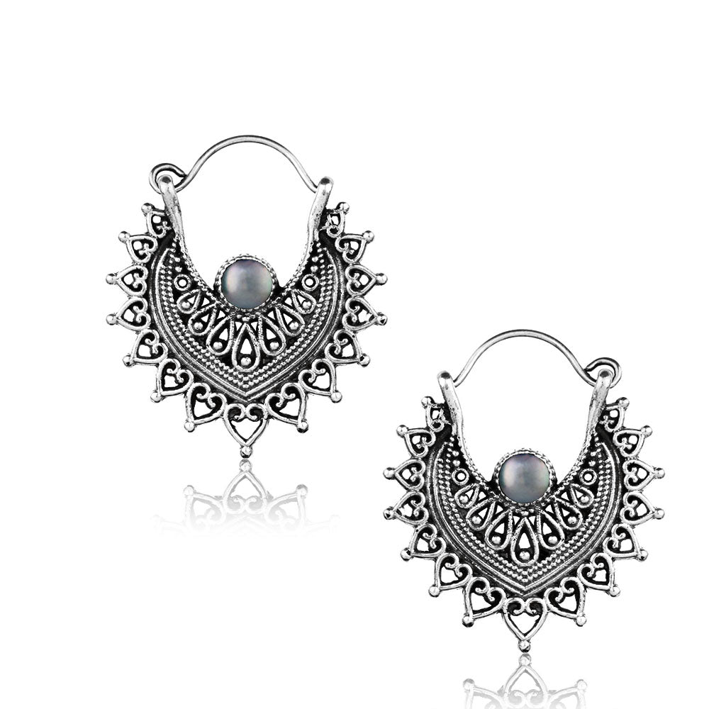 Anting Kuningan putih selera Mayan dengan banyak pilihan Batu, White brass Stone Earring