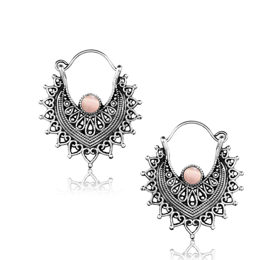 Anting Kuningan putih selera Mayan dengan banyak pilihan Batu, White brass Stone Earring