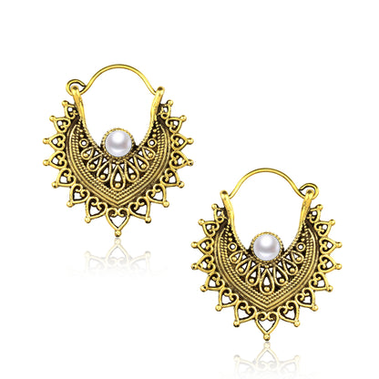 Anting kuningan dengan batu turquoise atau batu onyx hitam, Brass Earring with Stone