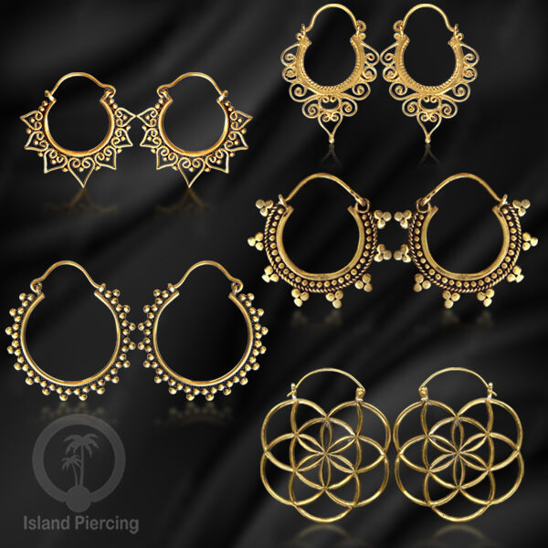 Anting dari bahan Kuningan Impor, motif klasik Bali, Tribal Brass Earrings 100% Nickel Free