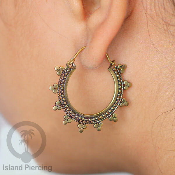 Anting dari bahan Kuningan Impor, motif klasik Bali, Tribal Brass Earrings 100% Nickel Free